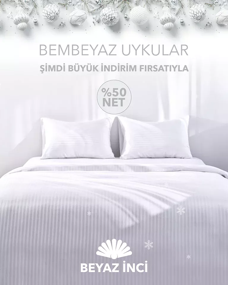 Nevresim Takımı, Çizgili Saten - Beyaz İnci - Görsel 5