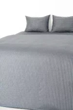 Nevresim Takımı, Çizgili Saten - Gri İnci - Görsel 9