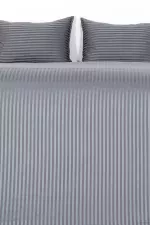 Nevresim Takımı, Çizgili Saten - Gri İnci - Görsel 10