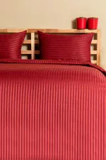 Nevresim Takımı, Çizgili Saten - Kırmızı İnci - Görsel 5