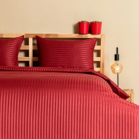 Nevresim Takımı, Çizgili Saten - Kırmızı İnci