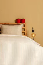 Nevresim Takımı, Çizgili Saten - Krem İnci