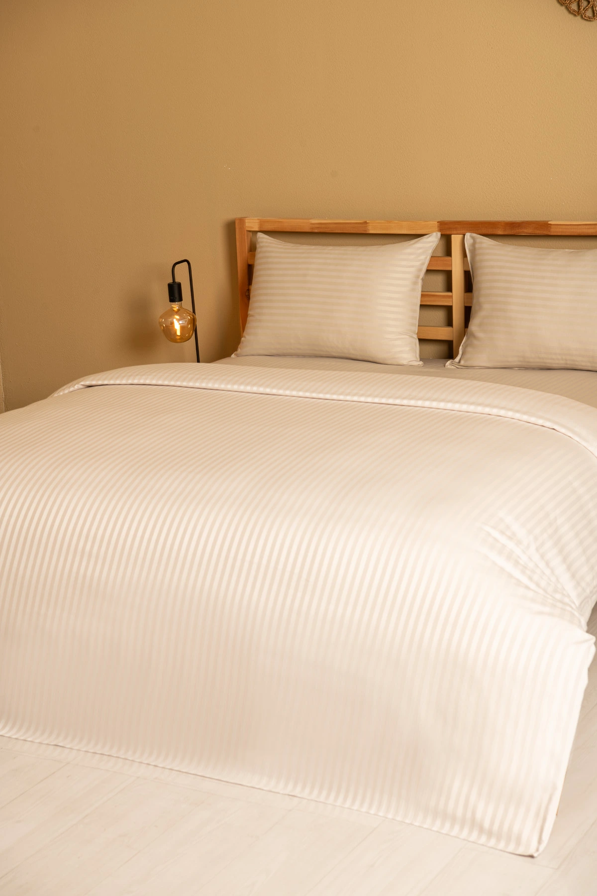 Nevresim Takımı, Çizgili Saten - Krem İnci - Görsel 5