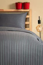 Nevresim Takımı, Çizgili Saten - Gri İnci - Görsel 2