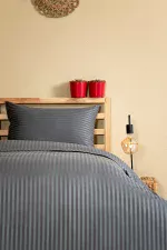 Nevresim Takımı, Çizgili Saten - Gri İnci