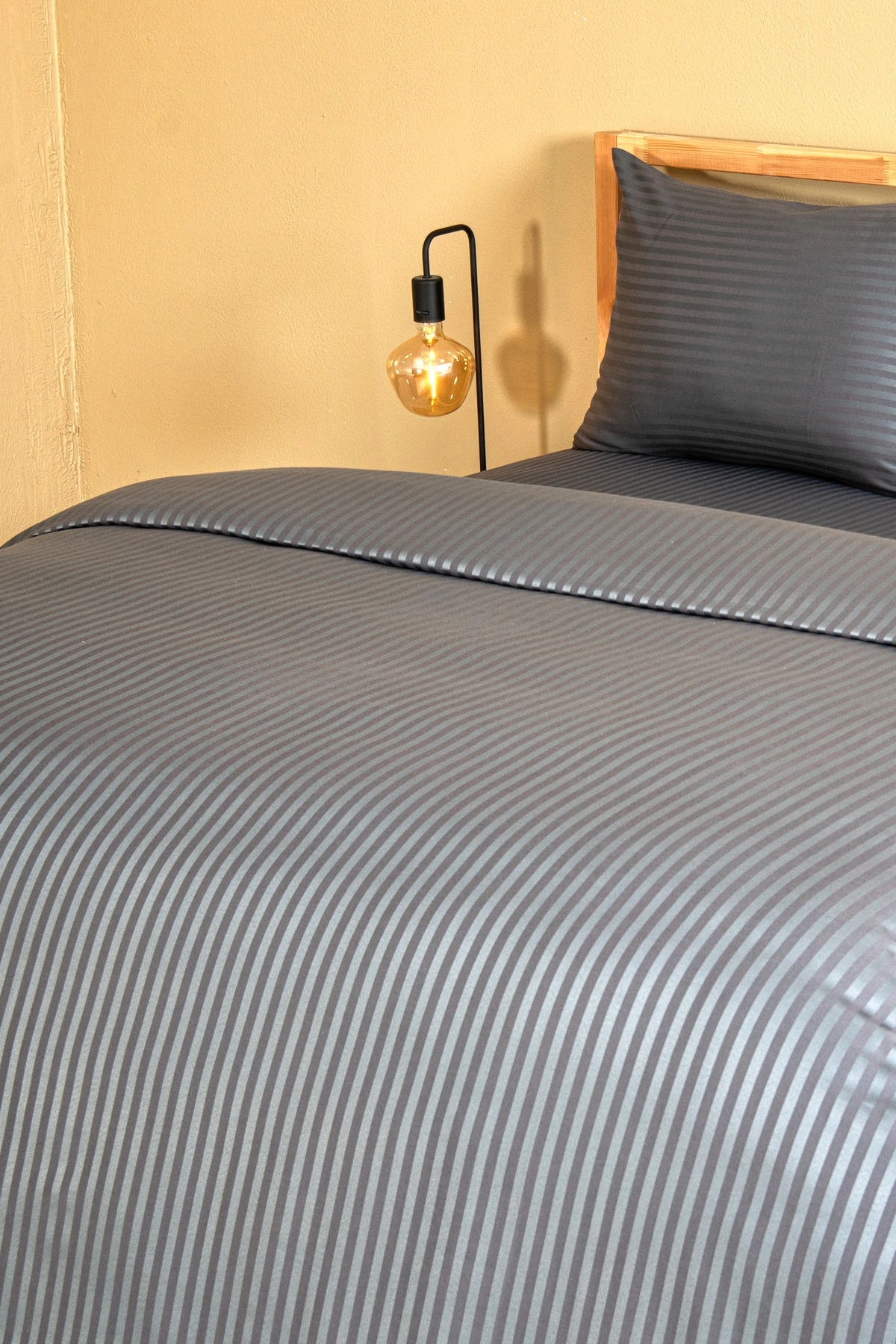 Nevresim Takımı, Çizgili Saten - Gri İnci - Görsel 4