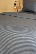 Nevresim Takımı, Çizgili Saten - Gri İnci - Görsel 3