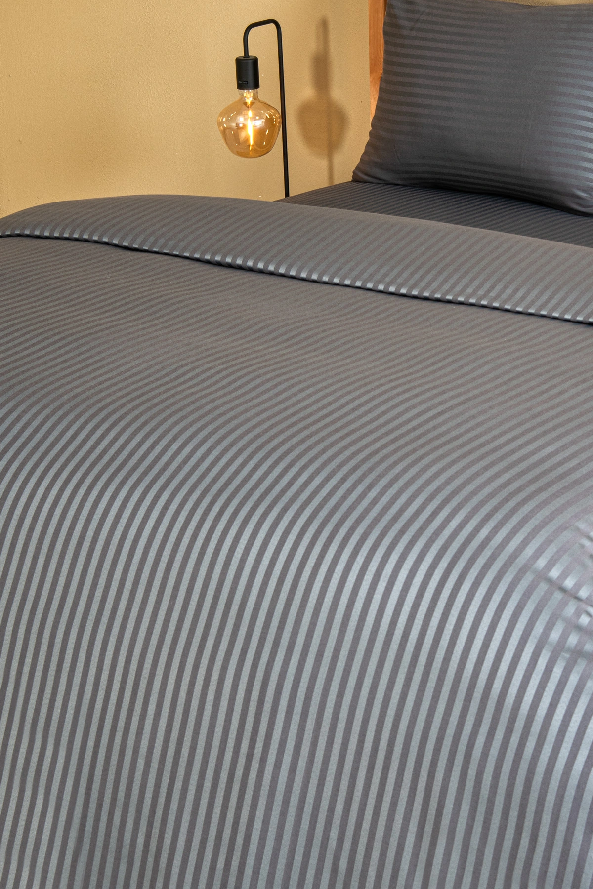 Nevresim Takımı, Çizgili Saten - Gri İnci - Görsel 3