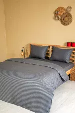 Nevresim Takımı, Çizgili Saten - Gri İnci - Görsel 5