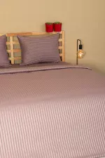 Nevresim Takımı, Çizgili Saten - Mor İnci - Görsel 2