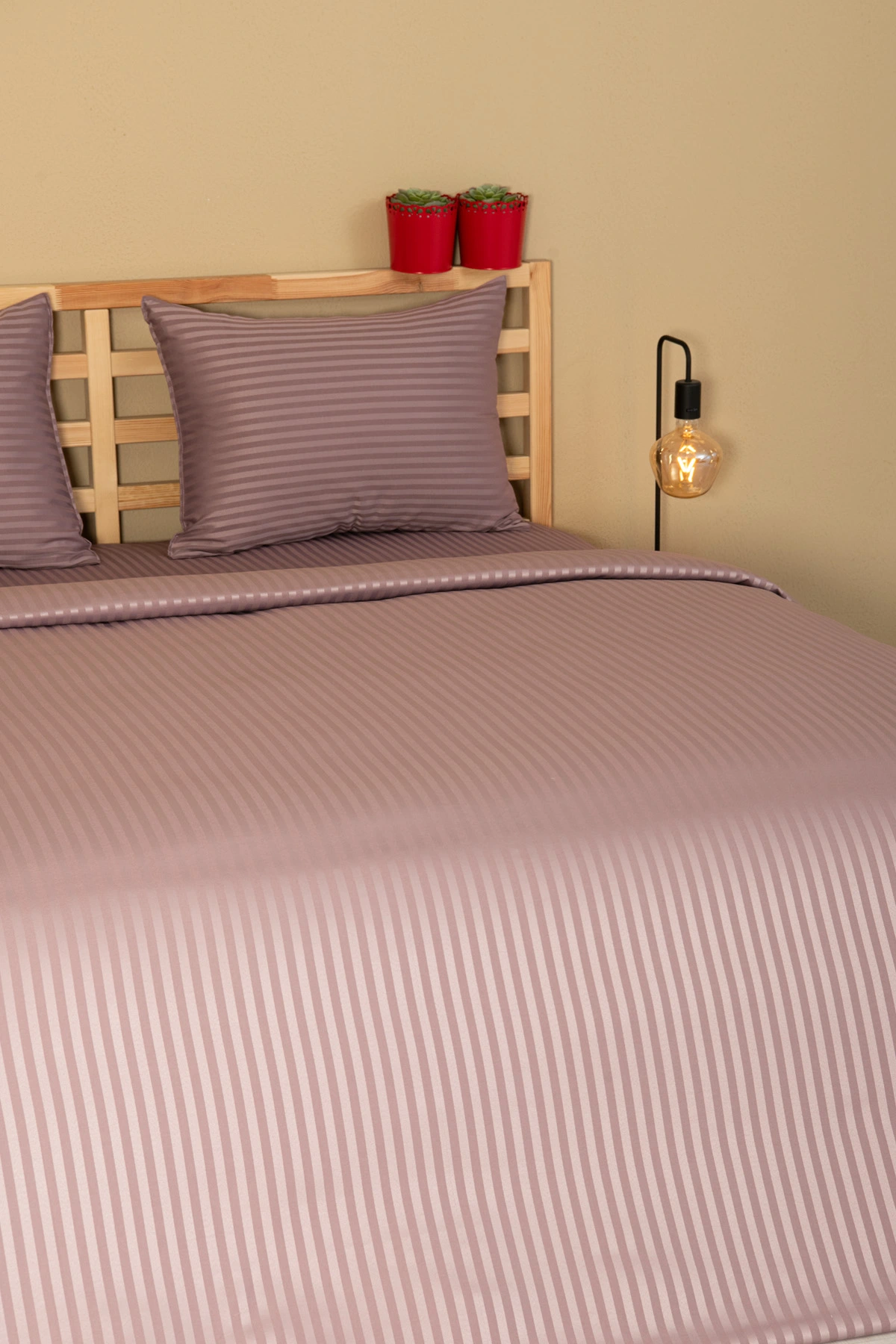 Nevresim Takımı, Çizgili Saten - Mor İnci - Görsel 2