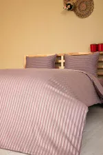 Nevresim Takımı, Çizgili Saten - Mor İnci - Görsel 3