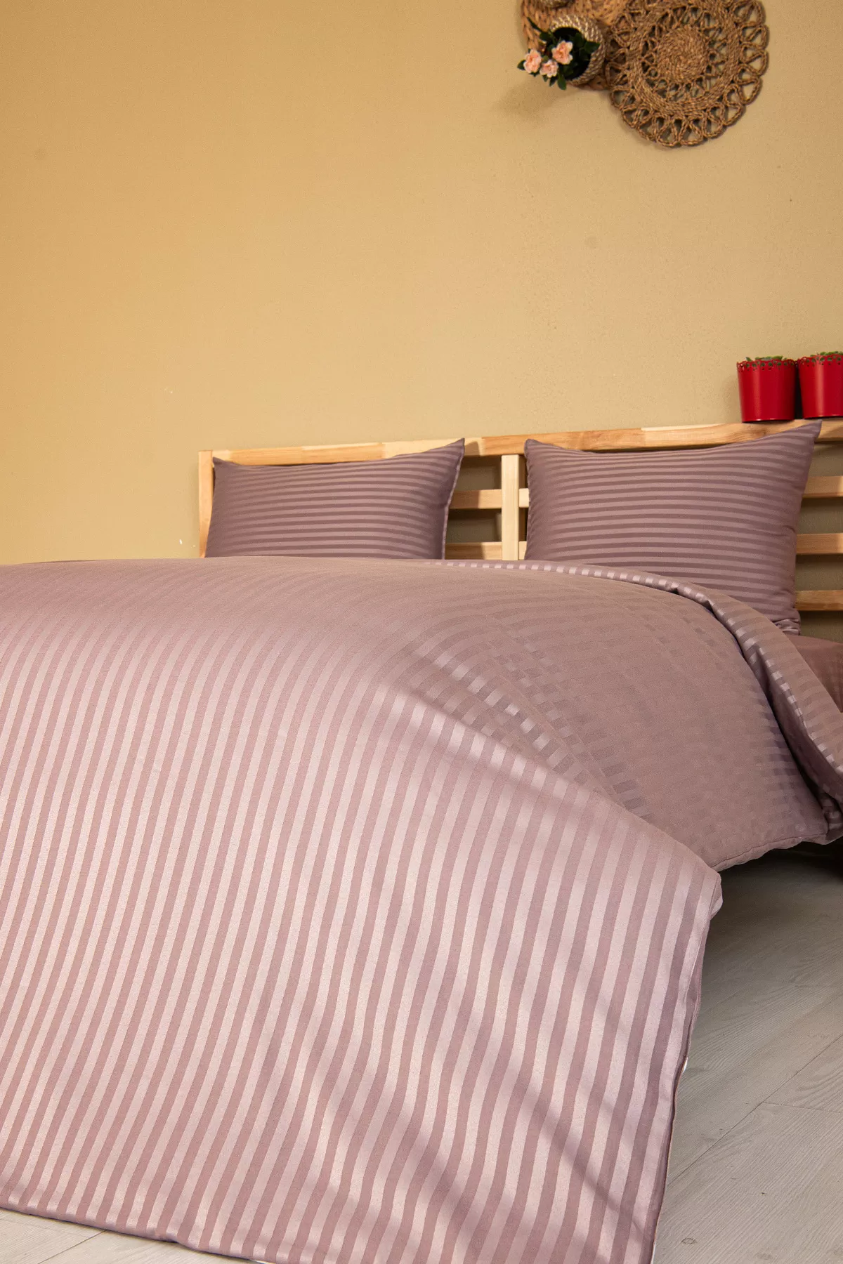 Nevresim Takımı, Çizgili Saten - Mor İnci - Görsel 3