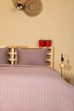 Nevresim Takımı, Çizgili Saten - Mor İnci