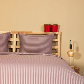 Nevresim Takımı, Çizgili Saten - Mor İnci