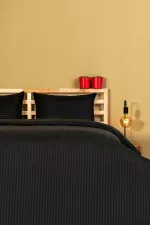 Nevresim Takımı, Çizgili Saten - Siyah İnci