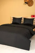 Nevresim Takımı, Çizgili Saten - Siyah İnci - Görsel 3