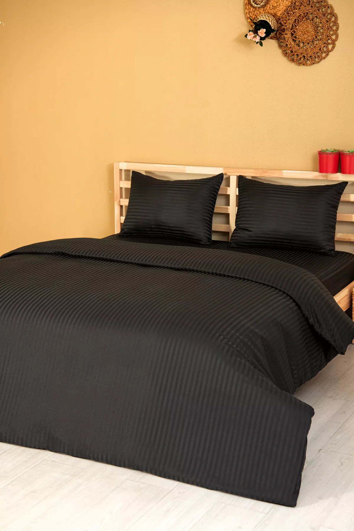 Nevresim Takımı, Çizgili Saten - Siyah İnci - Görsel 3