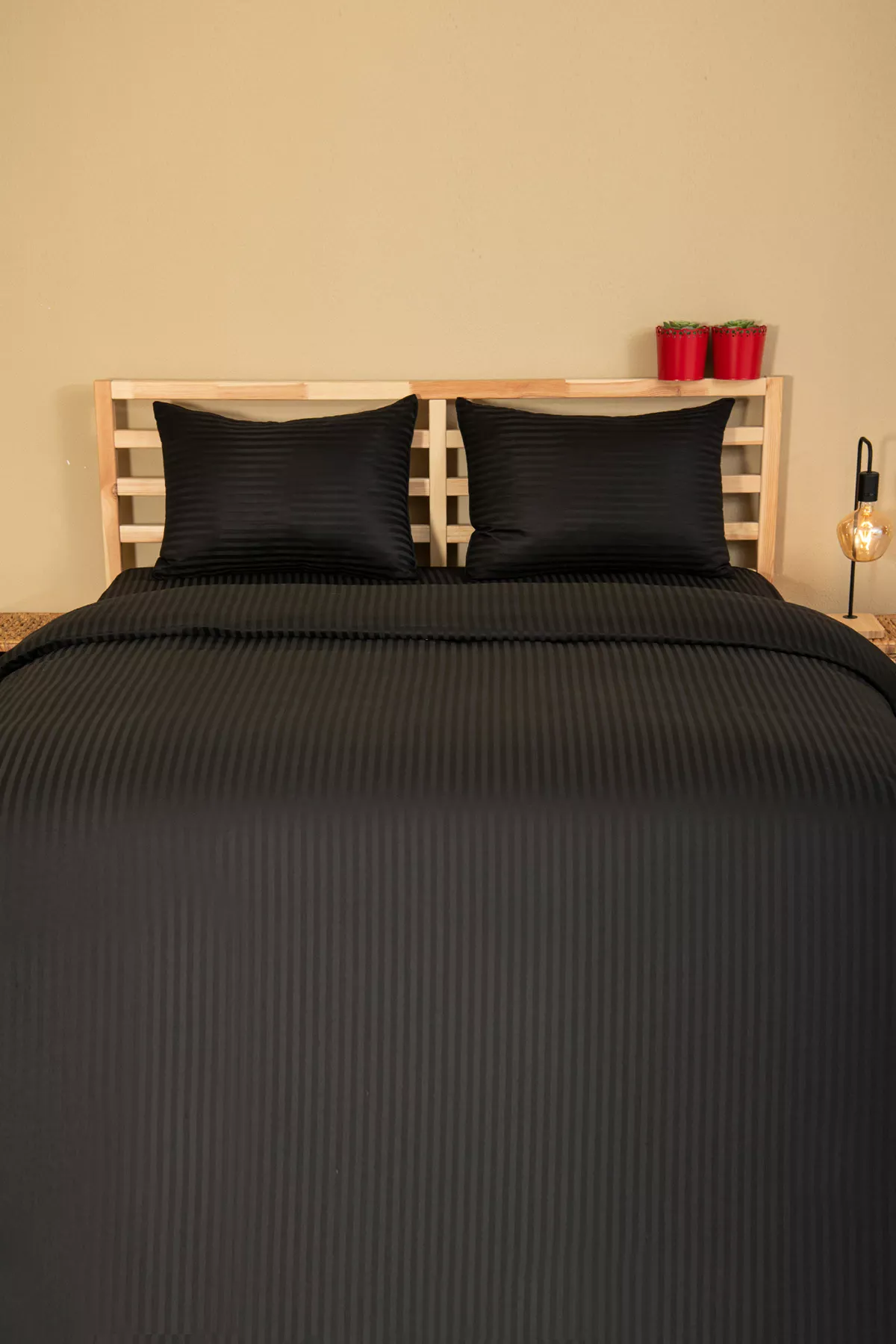 Nevresim Takımı, Çizgili Saten - Siyah İnci - Görsel 2